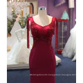 Mermaid Fit and Flare Red Evening Party Dress with Bead Sleeve